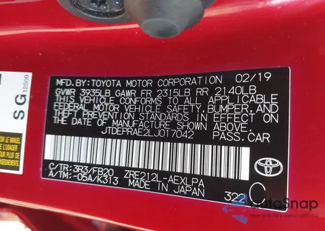 2020 Toyota Corolla Le из США, поврежденный, VIN JTDEPRAE2LJ017042